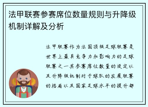法甲联赛参赛席位数量规则与升降级机制详解及分析